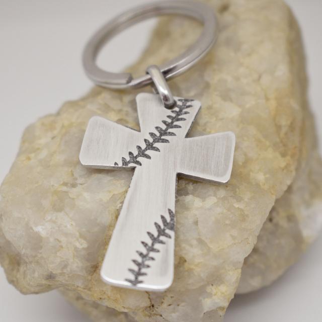 Aluminum Baseball etched cross keychain.jpg